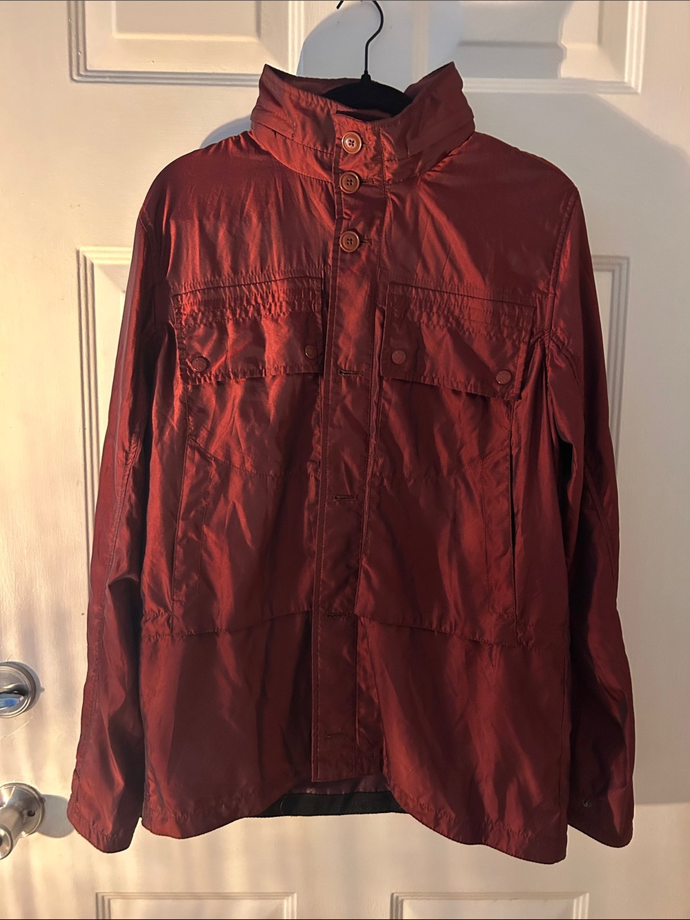 Pretty Green Felton Hooded Shimmer Jacket Burgundy Metallic Red Men’s M